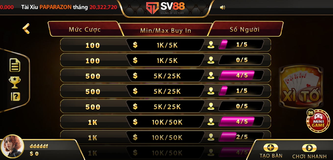 Tham gia game Xì tố tại SV88 VIP